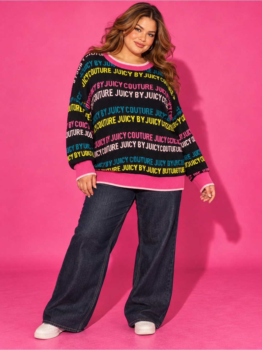 Juicy by Juicy Couture Logo Sweater 3X Black Pink Neon Y2K Plus Size